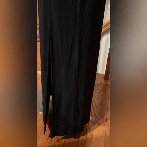 Chaps Black Halter Maxi Dress Beaded Neck Line & Key Hole. Long Slit Side Sz 12 - Picture 8 of 11
